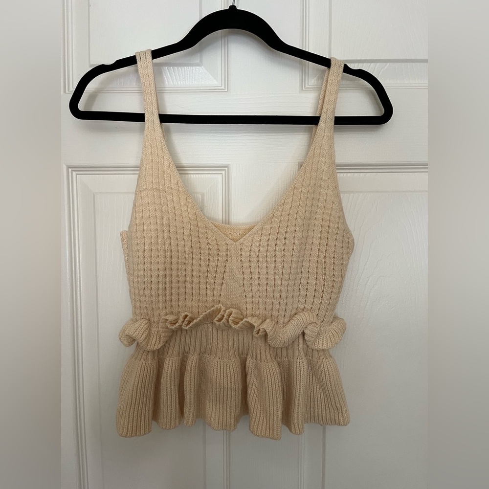 Cream crop knitted tank